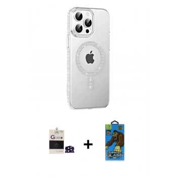 MARSİLYAN™- iPhone 14 Pro Max Kılıf Yörünge Koleksiyonu - Siyah 18D Cam Ekran Koruyucu + Bilvis Titan Kamera Lens - DNMR