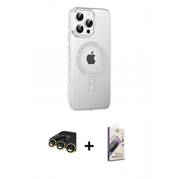MARSİLYAN™- iPhone 14 Pro Max Kılıf Yörünge Koleksiyonu - Siyah Bilvis 3D Mat Cam Ekran Koruyucu + Raze Metal Kamera Lens - GD