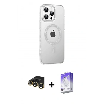 MARSİLYAN™- iPhone 14 Pro Max Kılıf Yörünge Koleksiyonu - Siyah Bilvis 5in1 3D Magic Cam Ekran Koruyucu + Raze Metal Kamera Lens - GD
