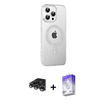 MARSİLYAN™- iPhone 14 Pro Max Kılıf Yörünge Koleksiyonu - Siyah Bilvis 5in1 3D Magic Cam Ekran Koruyucu + Raze Metal Kamera Lens - GS