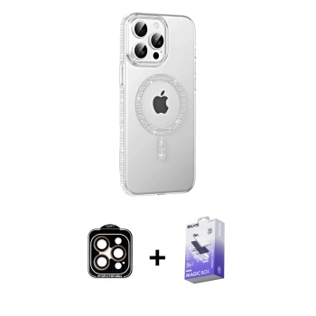 MARSİLYAN™- iPhone 14 Pro Max Kılıf Yörünge Koleksiyonu - Siyah Bilvis 5in1 5D Magic Hayalet Cam Ekran Koruyucu + PVD Metal Kamera Lens - TU