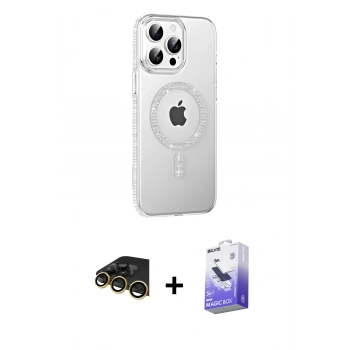 MARSİLYAN™- iPhone 14 Pro Max Kılıf Yörünge Koleksiyonu - Siyah Bilvis 5in1 5D Magic Hayalet Cam Ekran Koruyucu + Raze Metal Kamera Lens - GD