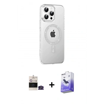 MARSİLYAN™- iPhone 14 Pro Max Kılıf Yörünge Koleksiyonu - Siyah Bilvis 5in1 5D Magic Hayalet Cam Ekran Koruyucu + Bilvis Titan Kamera Lens - DNMR
