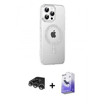 MARSİLYAN™- iPhone 14 Pro Max Kılıf Yörünge Koleksiyonu - Siyah Bilvis 5in1 5D Magic Hayalet Cam Ekran Koruyucu + Raze Metal Kamera Lens - GS