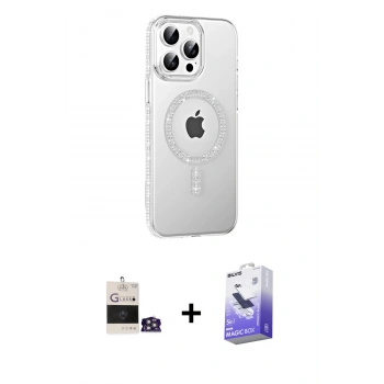 MARSİLYAN™- iPhone 14 Pro Max Kılıf Yörünge Koleksiyonu - Siyah Bilvis 5in1 5D Magic Hayalet Cam Ekran Koruyucu + Bilvis Titan Kamera Lens - GS