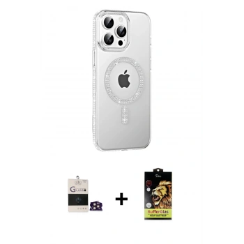 MARSİLYAN™- iPhone 14 Pro Max Kılıf Yörünge Koleksiyonu - Siyah Buffer Cam Ekran Koruyucu + Bilvis Titan Kamera Lens - GD