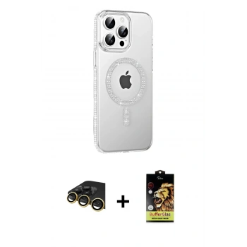 MARSİLYAN™- iPhone 14 Pro Max Kılıf Yörünge Koleksiyonu - Siyah Buffer Cam Ekran Koruyucu + Raze Metal Kamera Lens - GD