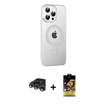 MARSİLYAN™- iPhone 14 Pro Max Kılıf Yörünge Koleksiyonu - Siyah Buffer Cam Ekran Koruyucu + Raze Metal Kamera Lens - GS
