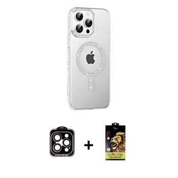 MARSİLYAN™- iPhone 14 Pro Max Kılıf Yörünge Koleksiyonu - Siyah Buffer Cam Ekran Koruyucu + PVD Metal Kamera Lens - TU