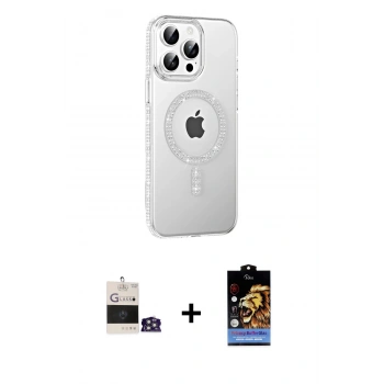 MARSİLYAN™- iPhone 14 Pro Max Kılıf Yörünge Koleksiyonu - Siyah Buffer Hayalet Cam Ekran Koruyucu + Bilvis Titan Kamera Lens - GS