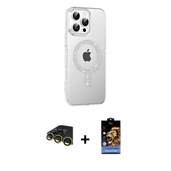 MARSİLYAN™- iPhone 14 Pro Max Kılıf Yörünge Koleksiyonu - Siyah Buffer Hayalet Cam Ekran Koruyucu + Raze Metal Kamera Lens - GD