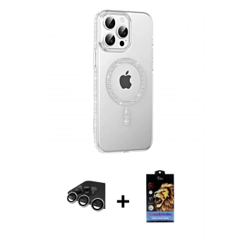 MARSİLYAN™- iPhone 14 Pro Max Kılıf Yörünge Koleksiyonu - Siyah Buffer Hayalet Cam Ekran Koruyucu + Raze Metal Kamera Lens - GS