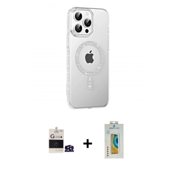 MARSİLYAN™- iPhone 14 Pro Max Kılıf Yörünge Koleksiyonu - Siyah Polymer Nano Ekran Koruyucu + Bilvis Titan Kamera Lens - DNMR