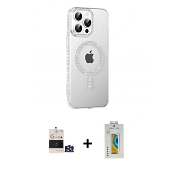 MARSİLYAN™- iPhone 14 Pro Max Kılıf Yörünge Koleksiyonu - Siyah Polymer Nano Ekran Koruyucu + Bilvis Titan Kamera Lens - GS