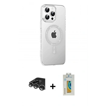 MARSİLYAN™- iPhone 14 Pro Max Kılıf Yörünge Koleksiyonu - Siyah Polymer Nano Ekran Koruyucu + Raze Metal Kamera Lens - GS