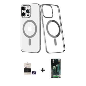 MARSİLYAN™- iPhone 14 Pro Max Kılıf Yörünge Minimal - Şeffaf 360 Full Body Arka Koruyucu + Bilvis Titan Kamera Lens - GS