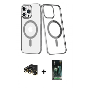 MARSİLYAN™- iPhone 14 Pro Max Kılıf Yörünge Minimal - Şeffaf 360 Full Body Arka Koruyucu + Raze Metal Kamera Lens - GD