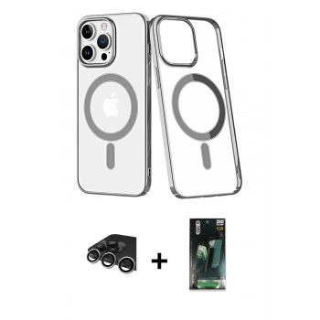 MARSİLYAN™- iPhone 14 Pro Max Kılıf Yörünge Minimal - Şeffaf 360 Full Body Arka Koruyucu + Raze Metal Kamera Lens - GS