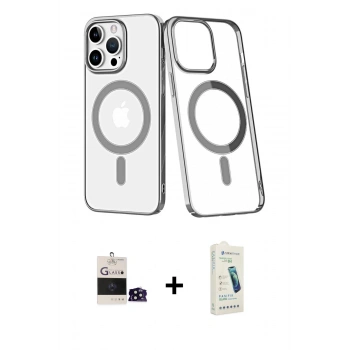 MARSİLYAN™- iPhone 14 Pro Max Kılıf Yörünge Minimal - Şeffaf Pasifik Cam Ekran Koruyucu + Bilvis Titan Kamera Lens - SH