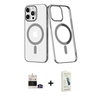 MARSİLYAN™- iPhone 14 Pro Max Kılıf Yörünge Minimal - Şeffaf Pasifik Cam Ekran Koruyucu + Bilvis Titan Kamera Lens - GS