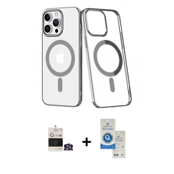MARSİLYAN™- iPhone 14 Pro Max Kılıf Yörünge Minimal - Şeffaf Royal Nano Ekran Koruyucu + Bilvis Titan Kamera Lens - GS