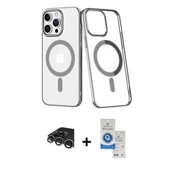 MARSİLYAN™- iPhone 14 Pro Max Kılıf Yörünge Minimal - Şeffaf Royal Nano Ekran Koruyucu + Raze Metal Kamera Lens - GS