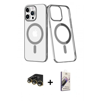MARSİLYAN™- iPhone 14 Pro Max Kılıf Yörünge Minimal - Siyah Bilvis 3D Mat Cam Ekran Koruyucu + Raze Metal Kamera Lens - GD