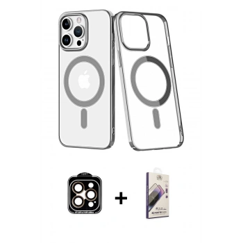MARSİLYAN™- iPhone 14 Pro Max Kılıf Yörünge Minimal - Siyah Bilvis 3D Mat Cam Ekran Koruyucu + PVD Metal Kamera Lens - TU