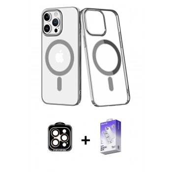 MARSİLYAN™- iPhone 14 Pro Max Kılıf Yörünge Minimal - Siyah Bilvis 5in1 3D Magic Cam Ekran Koruyucu + PVD Metal Kamera Lens - TU