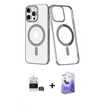 MARSİLYAN™- iPhone 14 Pro Max Kılıf Yörünge Minimal - Siyah Bilvis 5in1 5D Magic Hayalet Cam Ekran Koruyucu + Bilvis Titan Kamera Lens - GD