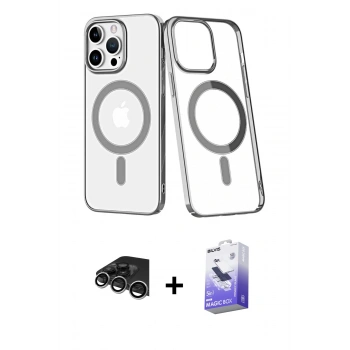 MARSİLYAN™- iPhone 14 Pro Max Kılıf Yörünge Minimal - Siyah Bilvis 5in1 5D Magic Hayalet Cam Ekran Koruyucu + Raze Metal Kamera Lens - GS
