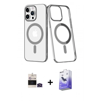 MARSİLYAN™- iPhone 14 Pro Max Kılıf Yörünge Minimal - Siyah Bilvis 5in1 5D Magic Hayalet Cam Ekran Koruyucu + Bilvis Titan Kamera Lens - DNMR