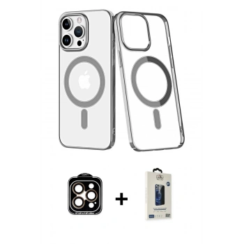 MARSİLYAN™- iPhone 14 Pro Max Kılıf Yörünge Minimal - Siyah Bilvis Hayalet Cam Ekran Koruyucu + PVD Metal Kamera Lens - TU