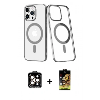 MARSİLYAN™- iPhone 14 Pro Max Kılıf Yörünge Minimal - Siyah Buffer Cam Ekran Koruyucu + PVD Metal Kamera Lens - TU