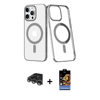 MARSİLYAN™- iPhone 14 Pro Max Kılıf Yörünge Minimal - Siyah Buffer Hayalet Cam Ekran Koruyucu + Raze Metal Kamera Lens - GS