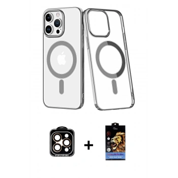 MARSİLYAN™- iPhone 14 Pro Max Kılıf Yörünge Minimal - Siyah Buffer Hayalet Cam Ekran Koruyucu + PVD Metal Kamera Lens - TU