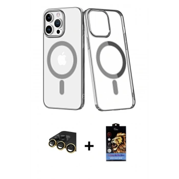 MARSİLYAN™- iPhone 14 Pro Max Kılıf Yörünge Minimal - Siyah Buffer Hayalet Cam Ekran Koruyucu + Raze Metal Kamera Lens - GD