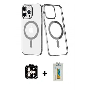 MARSİLYAN™- iPhone 14 Pro Max Kılıf Yörünge Minimal - Siyah Polymer Nano Ekran Koruyucu + PVD Metal Kamera Lens - TU
