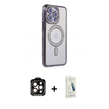 MARSİLYAN™- iPhone 14 Pro Max Kılıf Zirve Doku Prime - Şeffaf Pasifik Cam Ekran Koruyucu + PVD Metal Kamera Lens - TU