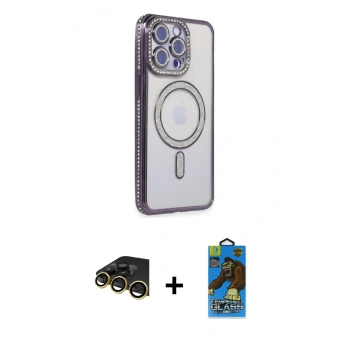 MARSİLYAN™- iPhone 14 Pro Max Kılıf Zirve Doku Prime - Siyah 18D Cam Ekran Koruyucu + Raze Metal Kamera Lens - GD