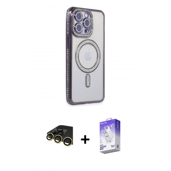 MARSİLYAN™- iPhone 14 Pro Max Kılıf Zirve Doku Prime - Siyah Bilvis 5in1 3D Magic Cam Ekran Koruyucu + Raze Metal Kamera Lens - GD