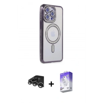 MARSİLYAN™- iPhone 14 Pro Max Kılıf Zirve Doku Prime - Siyah Bilvis 5in1 3D Magic Cam Ekran Koruyucu + Raze Metal Kamera Lens - GS