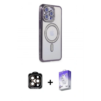 MARSİLYAN™- iPhone 14 Pro Max Kılıf Zirve Doku Prime - Siyah Bilvis 5in1 3D Magic Cam Ekran Koruyucu + PVD Metal Kamera Lens - TU