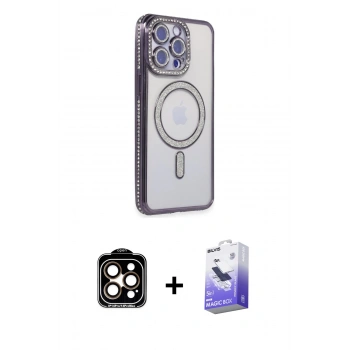 MARSİLYAN™- iPhone 14 Pro Max Kılıf Zirve Doku Prime - Siyah Bilvis 5in1 5D Magic Hayalet Cam Ekran Koruyucu + PVD Metal Kamera Lens - TU