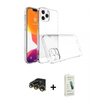 MARSİLYAN™- iPhone 14 Pro Max Kılıf Zirve Doku - Şeffaf Pasifik Cam Ekran Koruyucu + Raze Metal Kamera Lens - GD