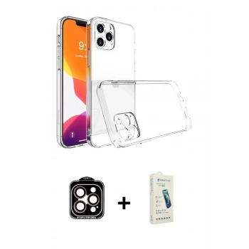 MARSİLYAN™- iPhone 14 Pro Max Kılıf Zirve Doku - Şeffaf Pasifik Cam Ekran Koruyucu + PVD Metal Kamera Lens - TU