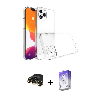 MARSİLYAN™- iPhone 14 Pro Max Kılıf Zirve Doku - Siyah Bilvis 5in1 3D Magic Cam Ekran Koruyucu + Raze Metal Kamera Lens - GD