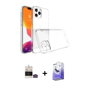 MARSİLYAN™- iPhone 14 Pro Max Kılıf Zirve Doku - Siyah Bilvis 5in1 5D Magic Hayalet Cam Ekran Koruyucu + Bilvis Titan Kamera Lens - GS