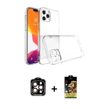 MARSİLYAN™- iPhone 14 Pro Max Kılıf Zirve Doku - Siyah Buffer Cam Ekran Koruyucu + PVD Metal Kamera Lens - TU
