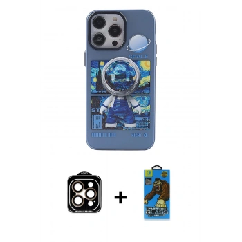 MARSİLYAN™- iPhone 14 Pro Max Kılıf Zirve Form Özel Seri - Siyah 18D Cam Ekran Koruyucu + PVD Metal Kamera Lens - TU